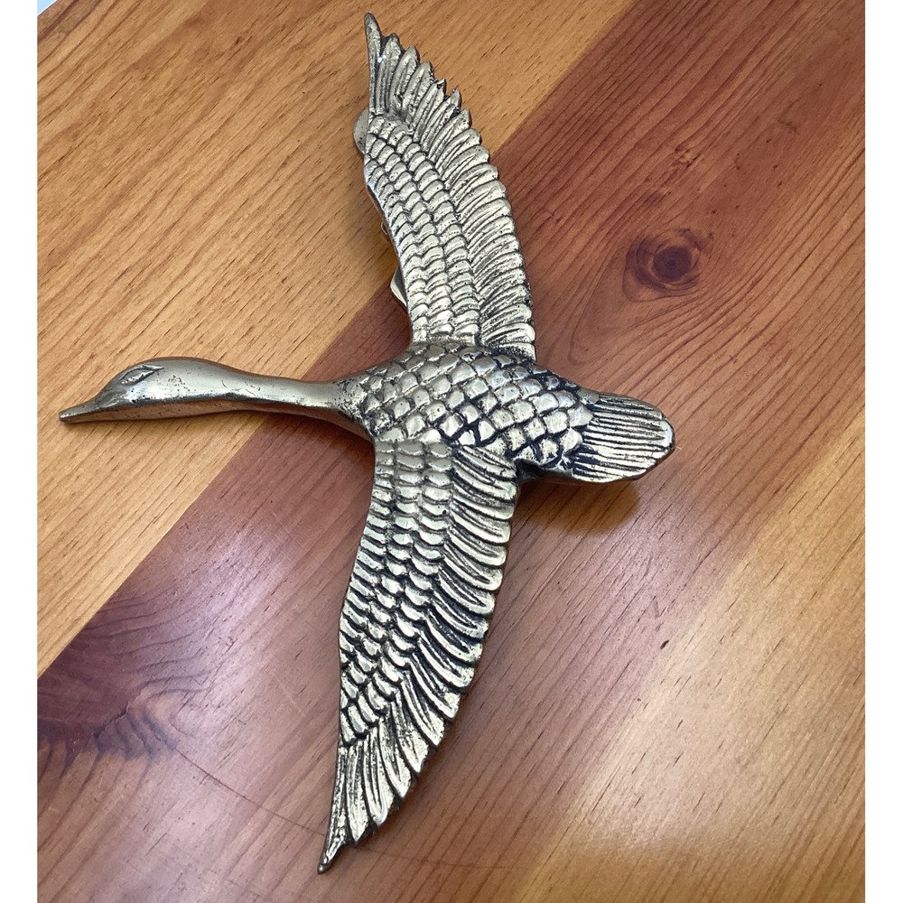 Vintage Solid Brass Flying Goose Door Knocker Mallard Duck Entry Hardware Decor